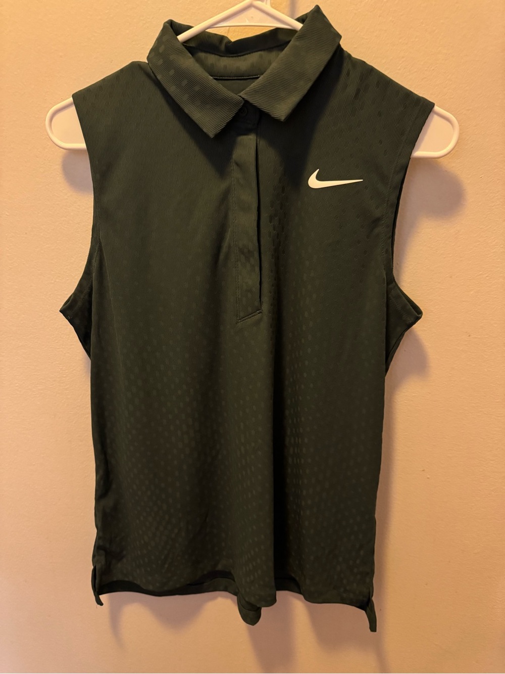 Nike Sleeveless Polo Tank Top in Dark Green with White Swoosh